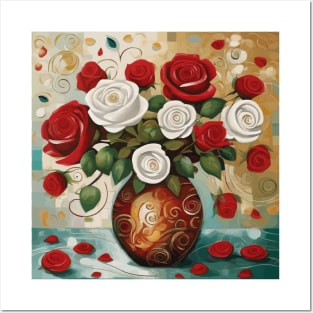 Roses in a Red Vase Posters and Art